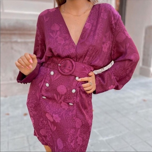 Zara new with tags long sleeve satin floral printed belted mini dress - Picture 6 of 10